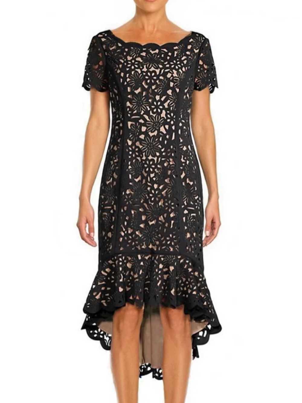 Shani Black Laser cut Lace High-Low Dress - Women